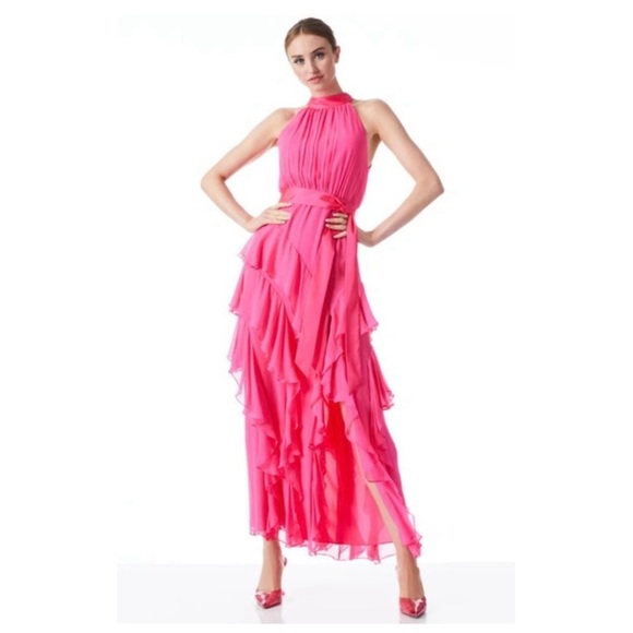 $795 SILK Alice & Olivia Emilia Silk Ruffle Gown, NWT - Picture 4 of 13